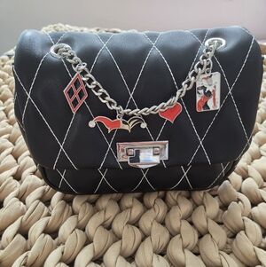 Black Quilted Chain-Handle Harley Quinn Women’s Shoulder Bag